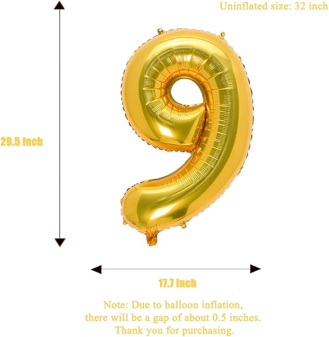 32 Inch Gold Number 9 Balloons Foil Ballon Digital Birthday Party Decoration Supplies (Gold Number 9 Balloon)