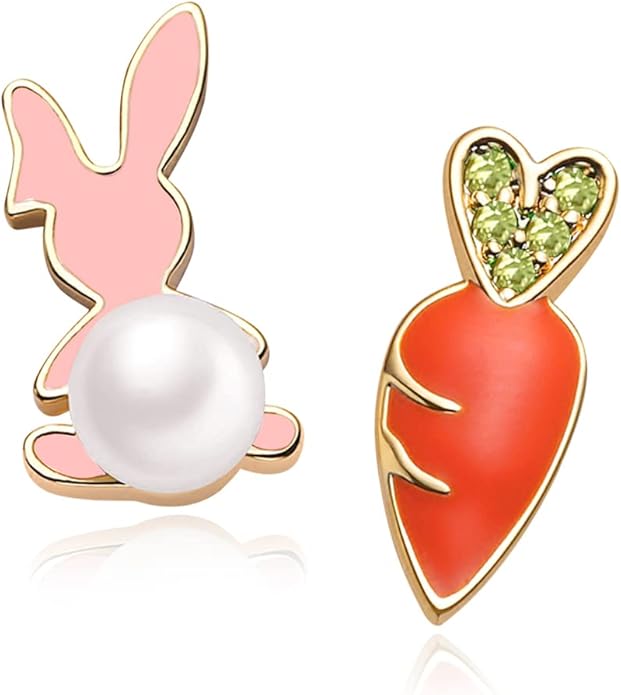 MUYAN Cute Small Easter Bunny Stud Earrings Rabbit Carrot Easter Earrings Holiday Jewelry