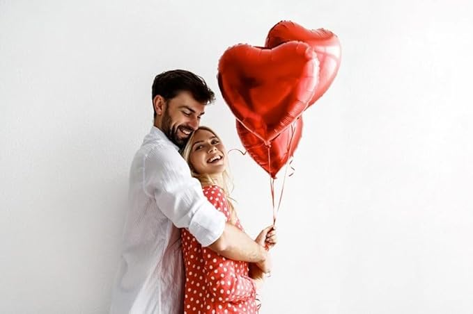 Biapian Red Heart Balloons, 10PCS 18inch Metallic Red Foil Heart Shaped Balloons for Helium, Valentine Decorations, Wedding, Birthday, Anniversary