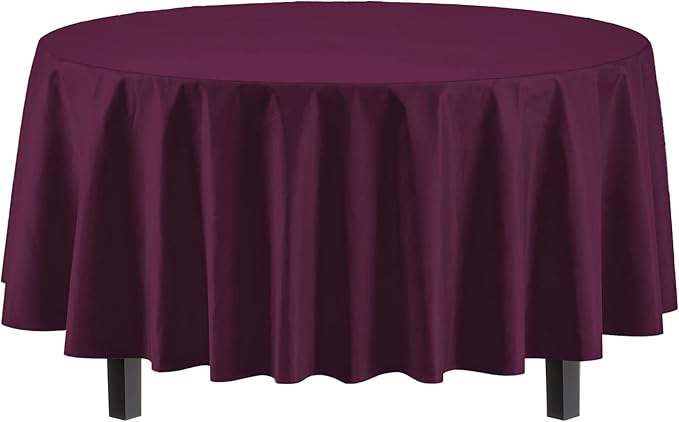 Exquisite Party Solids 6-Pack Premium Plastic Tablecloth 84in. Round Plastic Table Cover - Plum