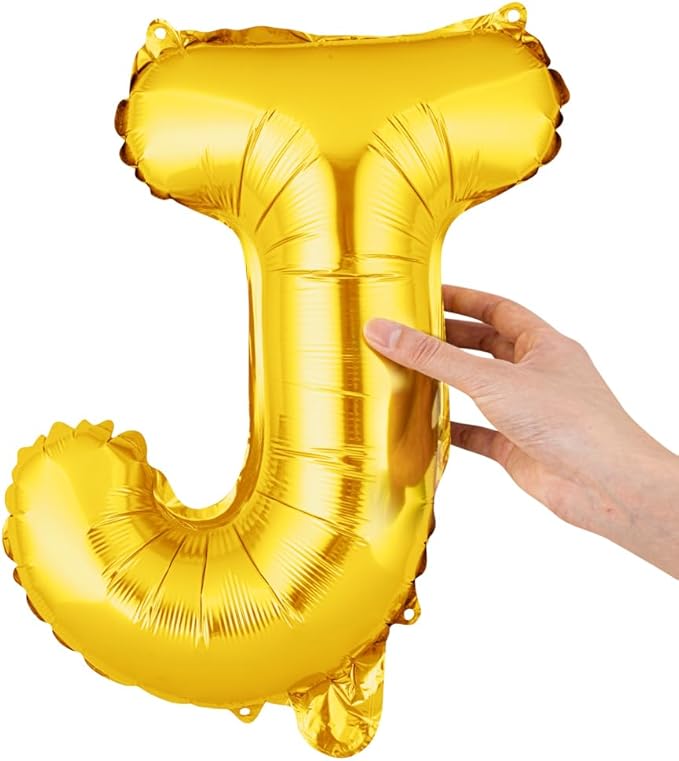 Restaurantware-Balloonify 16 Inch Letter Balloon, 1 Alphabet Party Balloon - Letter J, Self-Sealing, Gold Foil Mylar Finish, Hanging Loop, Decoration For Birthday, Wedding, Or Graduation