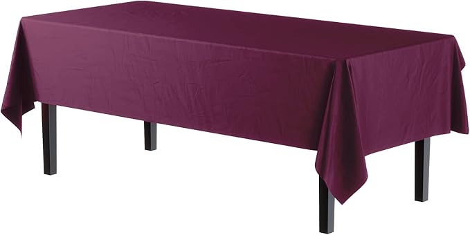 Exquisite Party Solids 6-Pack Premium Plastic Tablecloth 54in. x 108in. Rectangle Plastic Table Cover - Plum