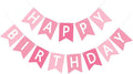 Happy Birthday Banner Sign, Birthday Garland Wall Door Hanging Banners Flag for Women Men Boys Girls Party Backdrop Decorations, Personalized Name Banner White Letters Pink and Light Pink