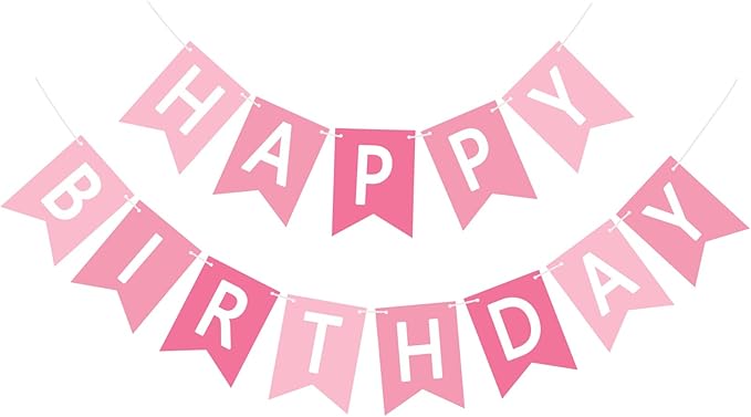 Happy Birthday Banner Sign, Birthday Garland Wall Door Hanging Banners Flag for Women Men Boys Girls Party Backdrop Decorations, Personalized Name Banner White Letters Pink and Light Pink