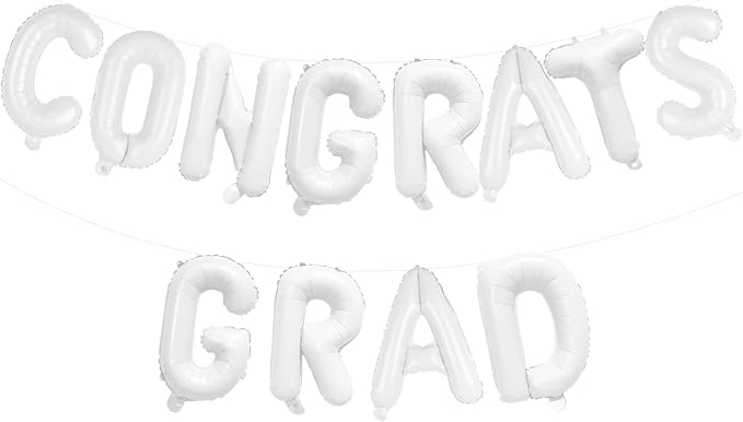 KALOR 16 Inch White Congrats Grad Banner Balloons, White Congrats Grad Letters Sign, Graduation Decorations 2026 for Graduation Party Decorations 2026