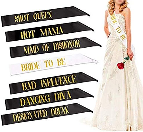 7 Pack Hen Party Sash, 1 White Bride To Be Sash+6 Black Team Bride Tribe Hen Do Sash for Girls Hen Night Out Bridal Shower Wedding Bachelorette Party Accessories