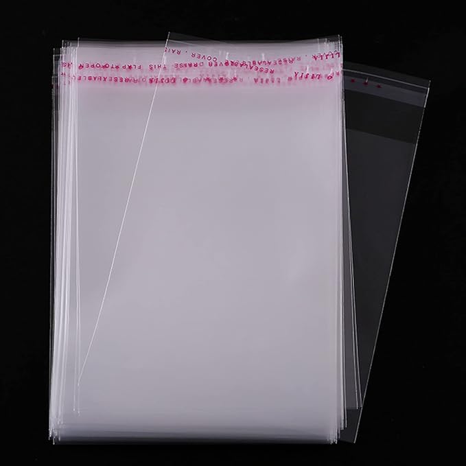 120pcs 9x12 inch Clear Cellophane Bags, Resealable Self-Sealing Cello Shipping Bags for Clothes, Shirts, Pants, Foods