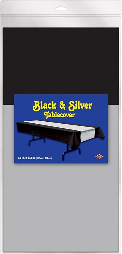 Beistle Sleek Black and Silver Plastic Rectangular Table Cover For Awards Night Theme Graduation Party Supplies Wedding Decorations