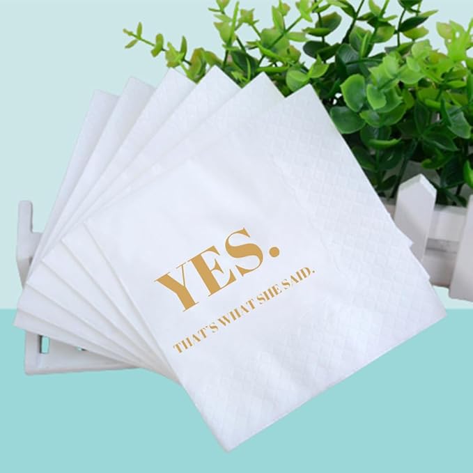 Funny Cocktail Napkins 100Pcs Funny Quotes Saying Disposable Paper Party Napkins 4.5 x 4.5 Two-ply (Yes That’s What She Said Napkins)
