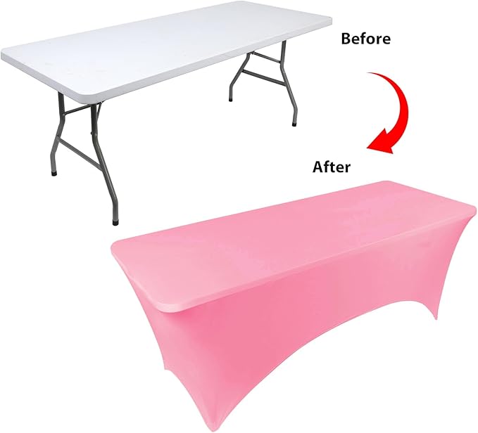 Table Covers for 8 Foot Tables, Hot Pink Washable and Wrinkle Resistant Stretch Tablecloths Rectangle 8ft for Events, Wedding, Banquets, Parties