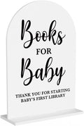 Baby in Bloom Shower Decorations, Baby Shower Sign, Newborn Gifts, Books Signs, Modern Calligraphy Arched Acrylic Table Top Signs With Stand for Birthday Party Decorations (White)