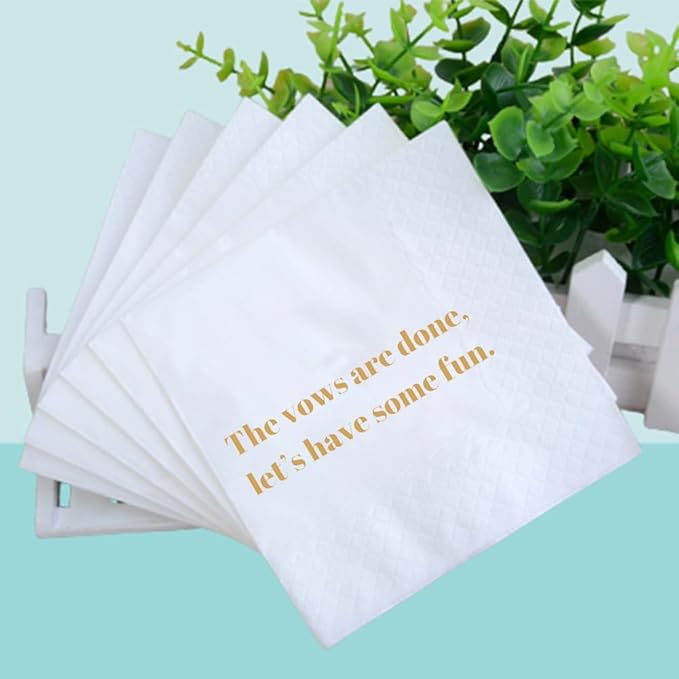 Funny Cocktail Napkins 100Pcs Funny Quotes Saying Disposable Paper Party Napkins 4.5 x 4.5 Two-ply (The Vows Are Done, Let’s Have Some Fun Napkins)