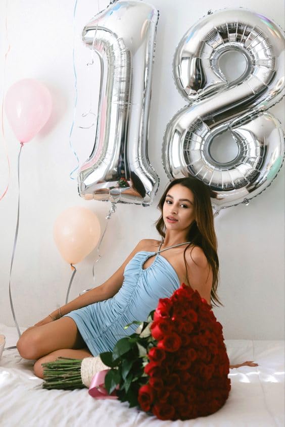 Silver 8 Balloon, Number Balloons 40 Inch, 8th Birthday Decorations for Boys Girls, Silver Birthday Balloons, Silver Party Supplies, Number 8 Balloon