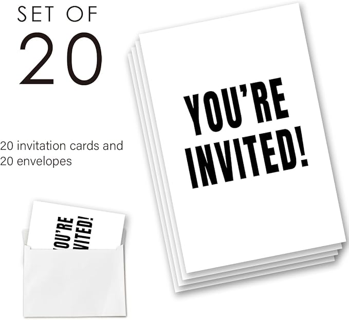 Birthday Invitations for Boys Supplies with Envelopes Set of 20 Bruh Black and White Birthday Invitations Fill in Blank, Double Sided