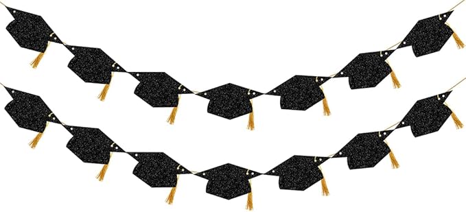 Graduation Decorations Class of 2026 Glitter Pre-Strung Congrats Grad with Tassel Party Congratulations Banner Decor College High School Graduation Party Favors Black