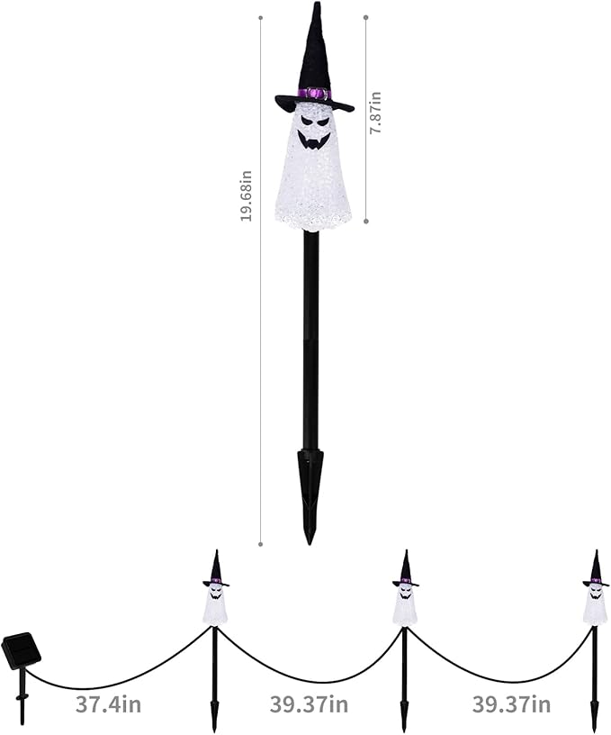 LIGHTSHINE 3PCS Ghost Solar Halloween Decorations, Solar Landscape Pathway Lights, Garden Stakes Light, Outdoor Halloween Lights Decor for Yard, Patio, Porch (White)