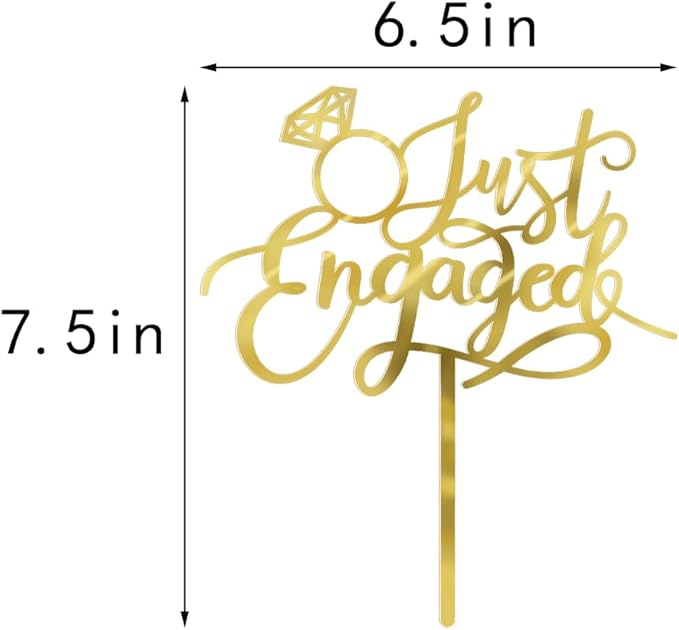 Acrylic Double Sided Gold Just Engaged Cake Topper for Engagement Party Decorations, Engaged Ring Sign,We're Engaged Cake Toppers (double-sided gold acrylic)