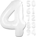 White 4 Balloon, Translucent Number Balloons 40 Inch, 4th White Party Decorations, Four Large Numbers for Party Decor, Number 4 Balloon