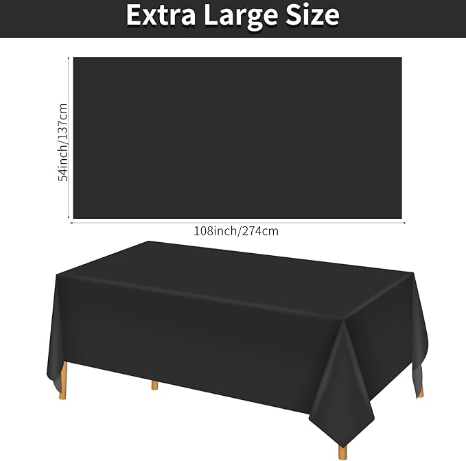 Hxezoc 3 Pack Black Disposable Plastic Tablecloths, 54 x 108 Inches Waterproof Table Cover for Wedding Birthday Party Baby Shower Decorations Outdoor Indoor Party Supplies