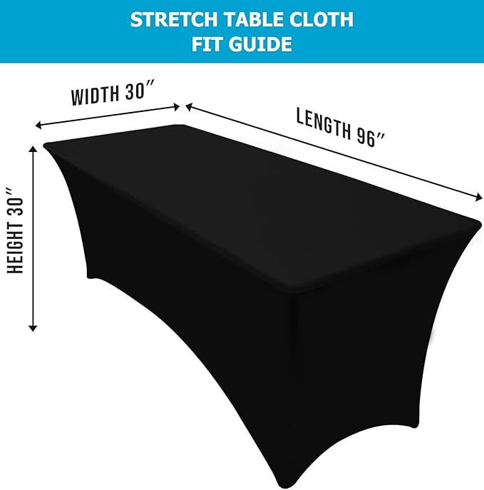 Utopia Kitchen Spandex Tablecloth 1 Pack [8FT, Black] Tight, Fitted, Washable and Wrinkle Resistant Stretch Rectangular Patio Table Cover for Event, Wedding, Banquet & Parties [96Lx30Wx30H Inch]