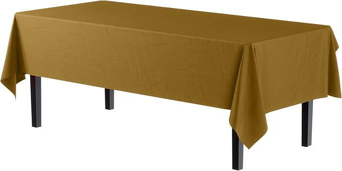 Exquisite Party Solids 6-Pack Premium Plastic Tablecloth 54in. x 108in. Rectangle Plastic Table Cover - Gold