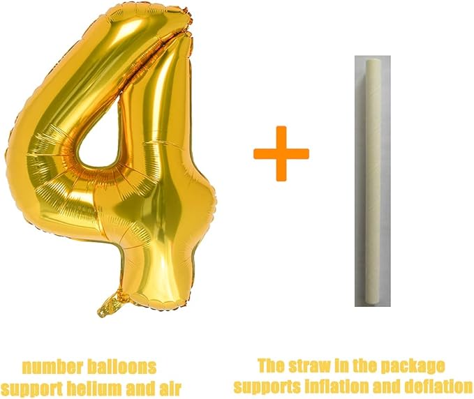 32 Inch Gold Number 4 Balloons Foil Ballon Digital Birthday Party Decoration Supplies (Gold Number 4 Balloon)