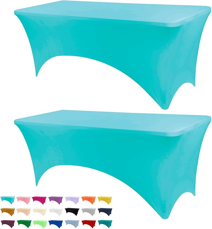 Table Covers for 6 Foot Tables, 2 Pack Turquoise Washable and Wrinkle Resistant Stretch Tablecloths Rectangle 6ft for Events, Wedding, Banquets, Parties