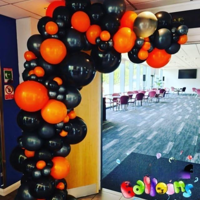 Black and Orange Balloon Arch Kit, 100pcs Orange and Black Balloon Arch Kit with Different Sizes 18/12/10/5 inch Latex Balloons for Halloween Anniversary Construction Theme Birthday Party Decorations