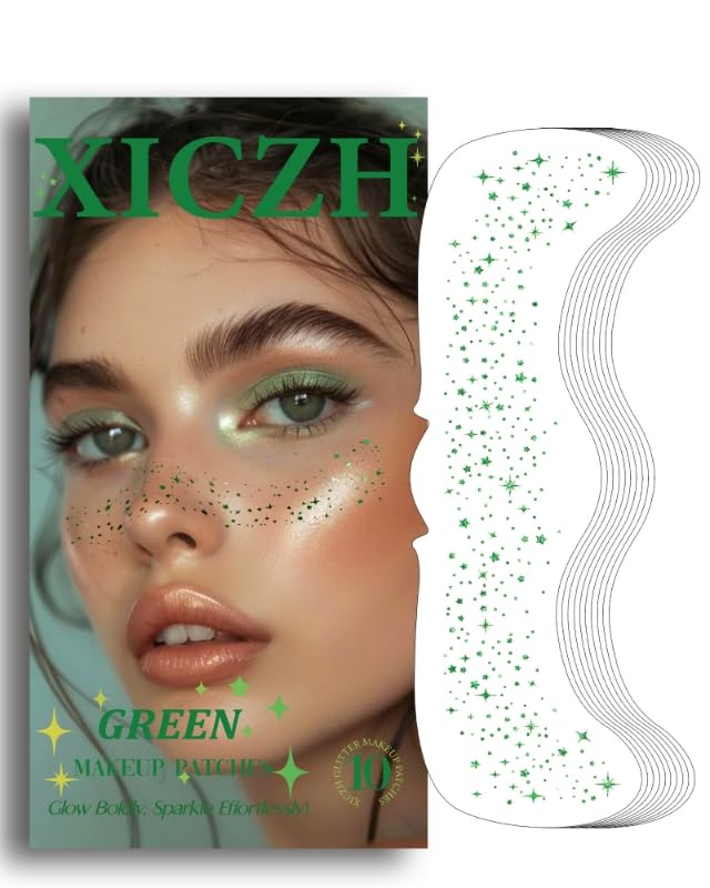 Face Glitter, Green Temporary Face Tattoos Stickers, Body Face Glitter for Women Girls, Green Freckles for St Patrick's Day Country Concerts Singer Festival Rave Accessories (Green - 10 pcs)