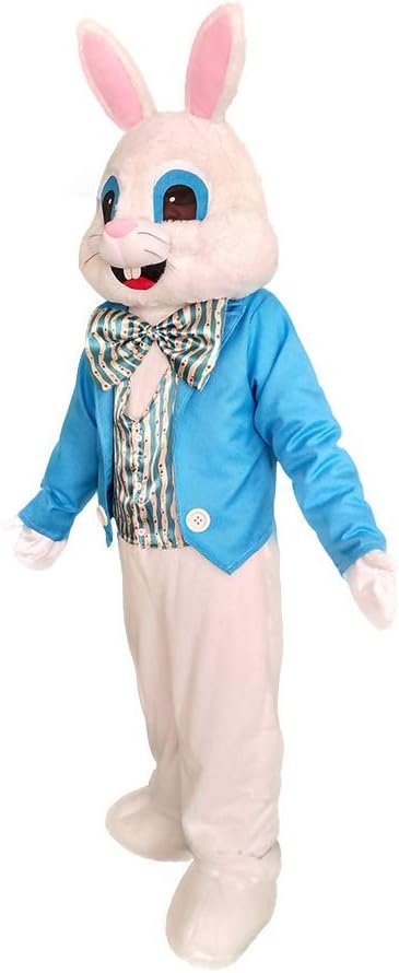 Easter Bunny Mascot Costume Blue Vest Unisex Deluxe Rabbit Costume Party Adult Size Fancy Dress