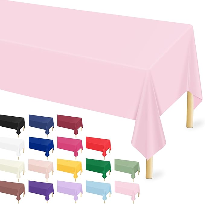 Mulbozy 12 Pcs Pink Plastic Tablecloth for Rectangle Table, 54 × 108 inches Disposable Pink Party Table Covers for Birthday, Anniversary, Wedding, Fine Dining, Graduation Party Decoration