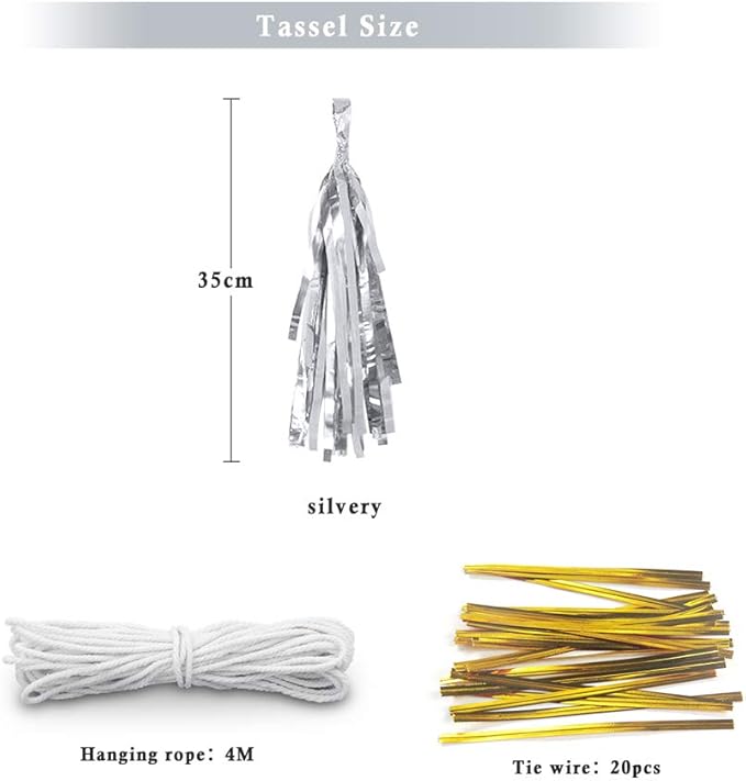 35cm Silver Paper Tassel DIY Hanging Paper Decorations Party Garland for Parties, Weddings, Festivals, Baby Showers - 20PCS