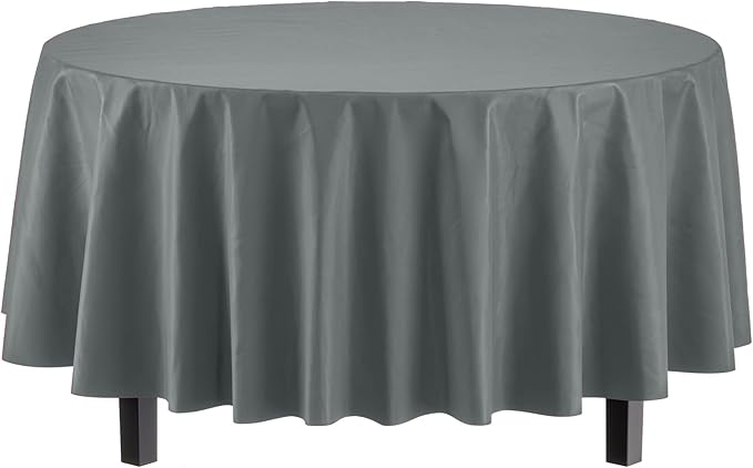 Exquisite 12-Pack Premium Plastic Tablecloth 84in. Round Table Cover - Silver