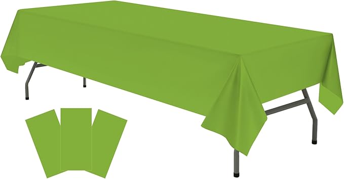 Plastic Lime Green Tablecloths 3 Pack Emerald Green Disposable Table Covers 54" x 108" Sage Green Table Cloths for Jungle Safari Dino Parties Birthdays Weddings, Fits 6 to 8 Foot Rectangle Tables