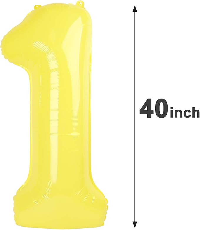 Yellow Number 1 Balloon 40 inch, Number 1 Birthday Balloons for Boy Girl, Yellow Foil One Balloon for 1st 10 11 12 16 18 Birthday Party, Anniversary Celebration Number Balloons Decorations