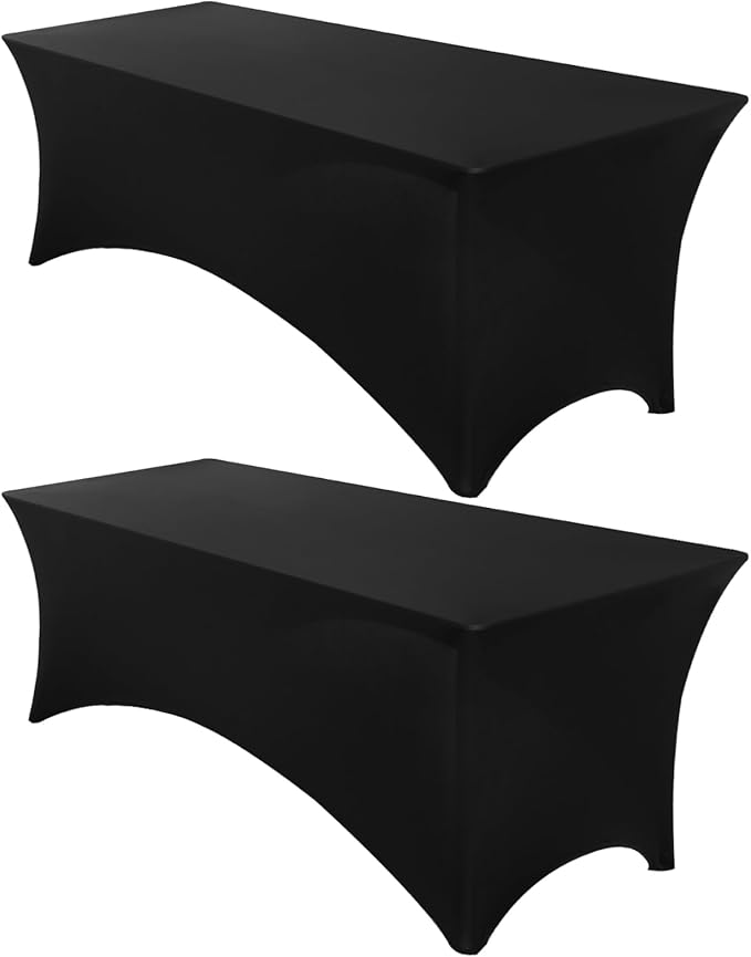 Fixwal Table Cloths for 8 Foot Rectangle Tables, 2 Pack, Black Table Cloths Rectangle 8FT, Fitted Tablecloth, Stretch Spandex Table Cover (96L x 30W x 30H Inch)