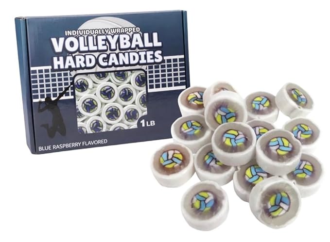 Volleyball Candy Team Party Favor Bulk Pack – Easter Basket Stuffer - 110+ Individually Wrapped Ball Hard Candies Blue Raspberry Flavor – One Pound of Game Day Snacks, Goodie Bag Fillers, Sports Birthday Treats -