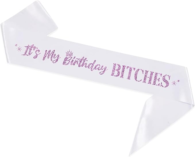 It's My Birthday Bitches Sash,Women and Girls, Birthday Gifts Party Favors Supplies,Funny Birthday Party Decorations,Purple Foil White Birthday Sash