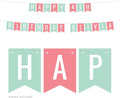 Andaz Press Personalized Hanging Pennant Banner Party Decorations, Seafoam Mint Green, Coral, Happy 4th Birthday Olivia, 1-Pack, Approx. 5-Feet, Custom Name and Number