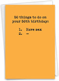 NobleWorks 50th Birthday Greeting Card with 5 x 7 Inch Envelope (1 Card) Bday 50 Things to Do 0870