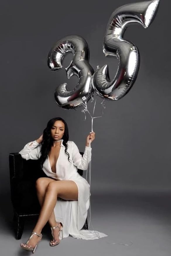 Balloon Numbers 40 Inch 5 Ballon for 5th Birthday Decorations, 15 25 35 50 Big Silver Number Balloons for Wedding Photo Shoot Party Decor