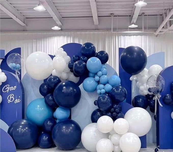 Blue White Gold Balloons Garland Arch Kit, 141Pcs Latex Balloons Different Sizes 18 12 10 5 Inch for Birthday Baby Shower Gender Reveal Wedding Party Decoration