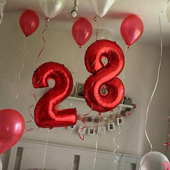 [20 Pcs] 16" Red Foil Number Balloons (2 sets of 0-9) - Mylar Aluminum Hanging Decorations for Graduation, Birthday, Christmas & New Year's Eve Parties