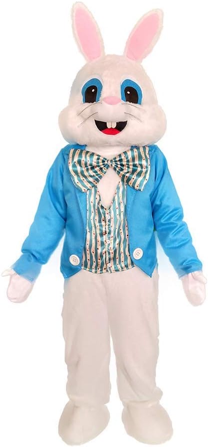 Easter Bunny Mascot Costume Blue Vest Unisex Deluxe Rabbit Costume Party Adult Size Fancy Dress