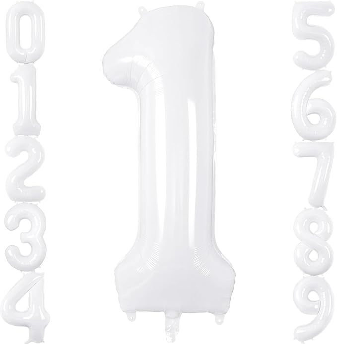 White Number Balloons 40 Inch Helium Mylar Number 1 Balloon for Birthday Party Anniversary Decoration (White, 1)