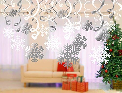 Snowflake Swirls Decoration(30pcs), Konsait Merry Christmas Snowflake Hanging Swirls Garland Foil Ceiling Ornaments for Xmas Winter Wonderland Holiday Party Decor Supplies,Already Assembled
