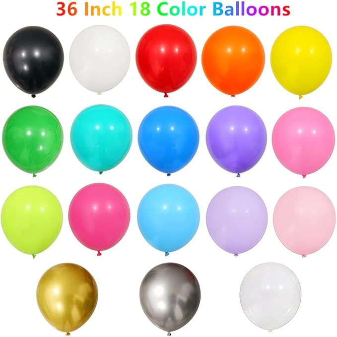 40 Pcs 36 Inch Giant Balloons Latex Large Assorted Colorful Rainbow Big Balloon Bulk 18 Kinds Color for Birthday Wedding Baby Shower Anniversaries Store Party Decorations