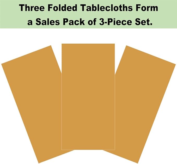 Plastic Gold Tablecloths 3 Pack Disposable Table Covers 54 x 108 Inch Golden Table Cloths for Fall Parties Harvest Graduations Anniversary Thanksgivings Weddings, Fits 6 to 8 Foot Rectangle Tables