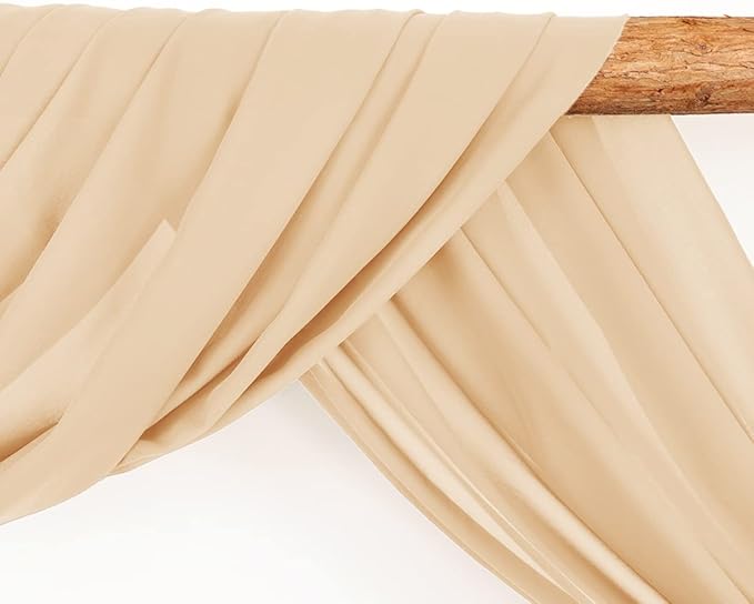 Wedding Arch Draping Fabric 30'' x 18FT 4 Panel Champagne Sheer Chiffon Arch Drapes for Easter Bridal Shower Baby Shower Photo Booth Church Decor Birthday Party Outdoor Decoration