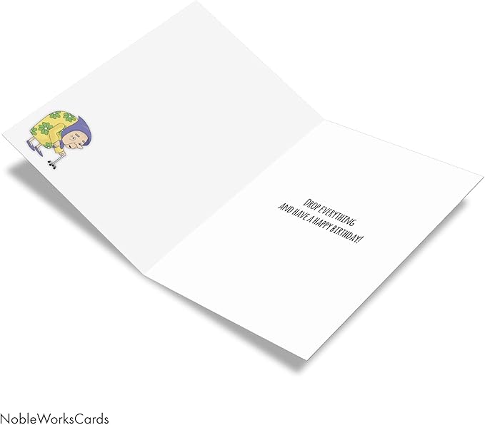 NobleWorks - 1 Awesome Birthday Greeting Card - Cartoon Art, Happy Funny Bday Note - Drop Something C2338BDG